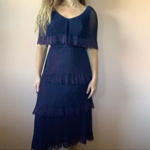 Vintage 1960s Cape Dress -Navy Blue Lace